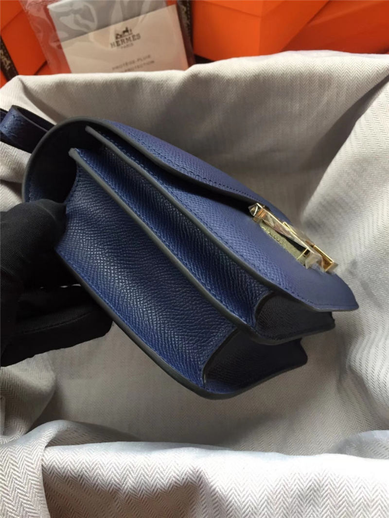 Hermes Mini Constance 18cm/24cm Epsom Bag Silver/Gold Metal Navy High