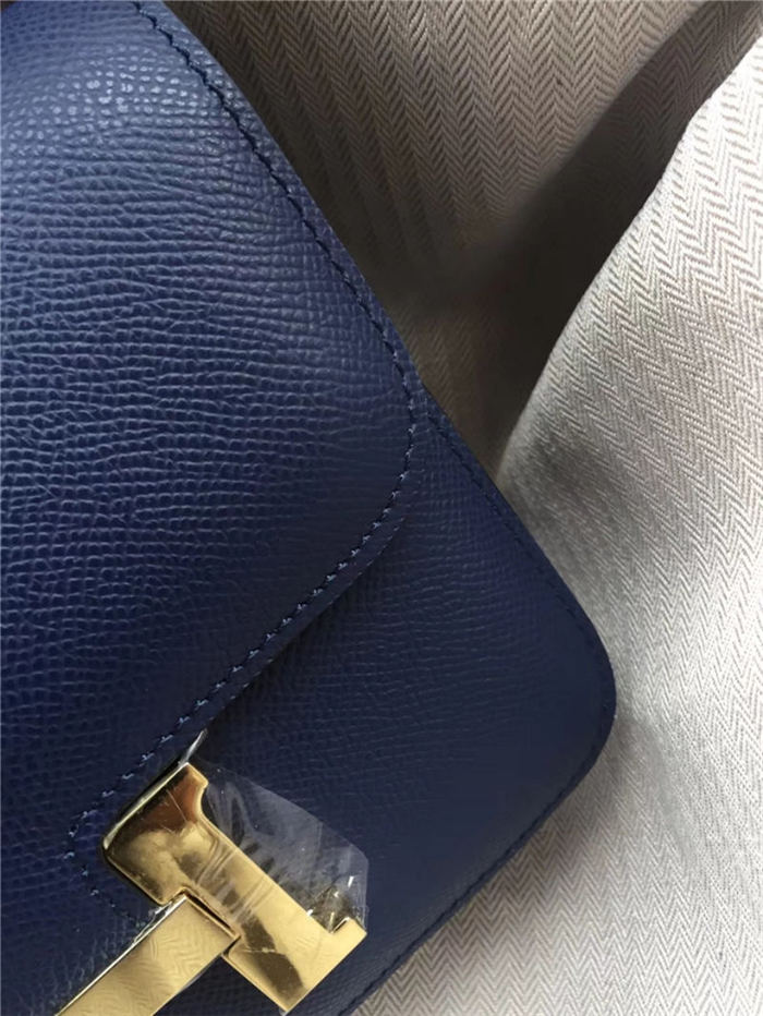 Hermes Mini Constance 18cm/24cm Epsom Bag Silver/Gold Metal Navy High