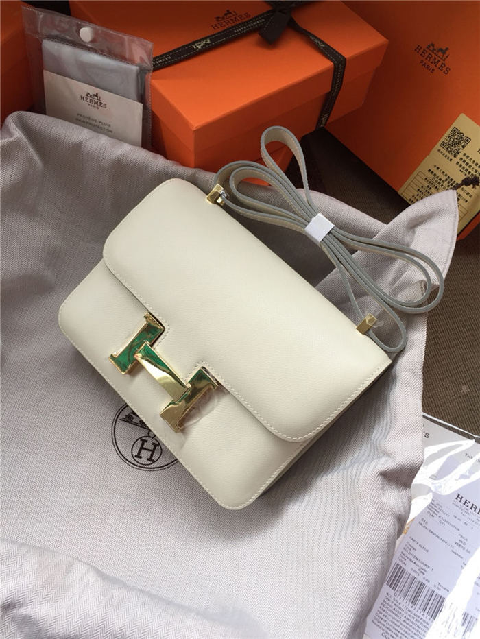 Hermes Mini Constance 18cm/24cm Epsom Bag Silver/Gold Metal Cream High