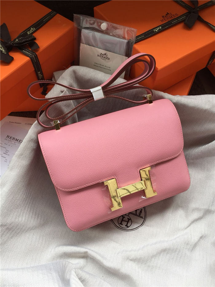 Hermes Mini Constance 18cm/24cm Epsom Bag Silver/Gold Metal Pink High