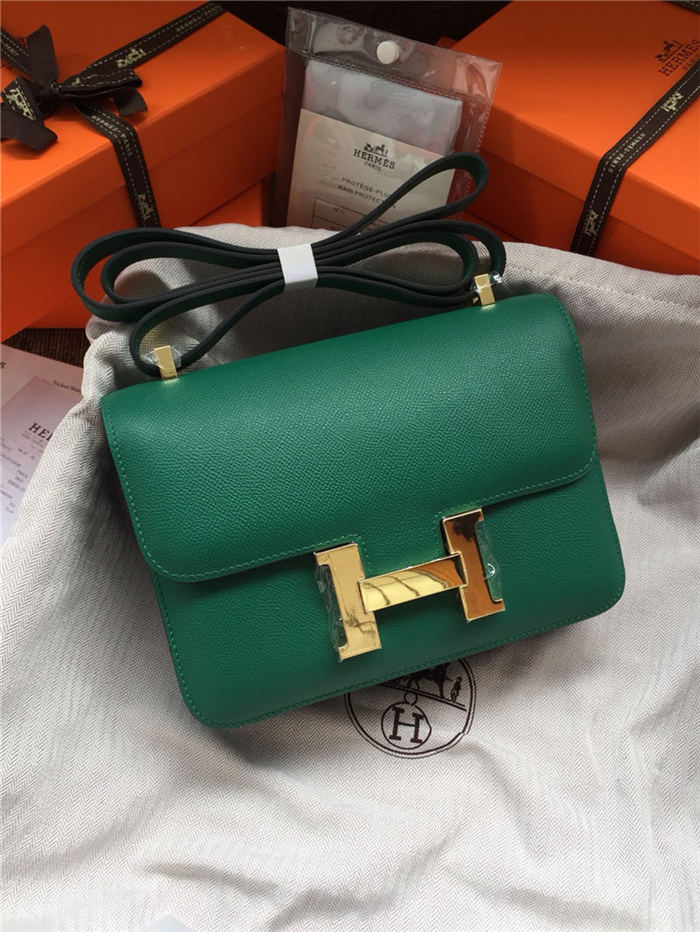 Hermes Mini Constance 18cm/24cm Epsom Bag Silver/Gold Metal Green High