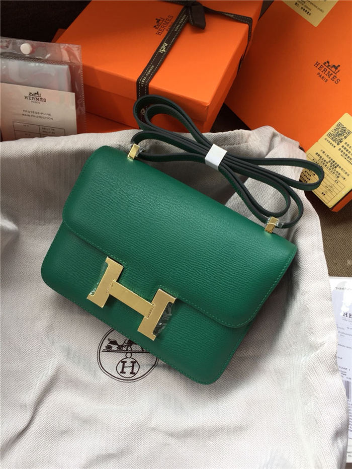 Hermes Mini Constance 18cm/24cm Epsom Bag Silver/Gold Metal Green High