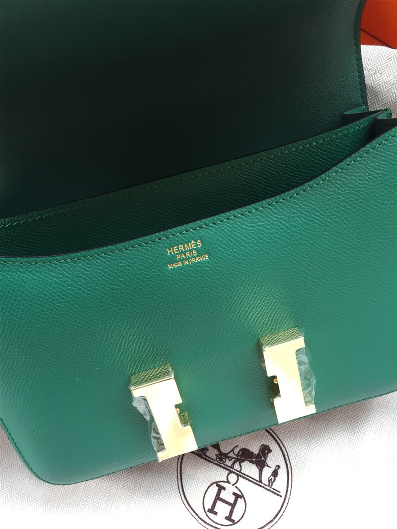 Hermes Mini Constance 18cm/24cm Epsom Bag Silver/Gold Metal Green High