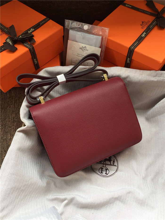 Hermes Mini Constance 18cm/24cm Epsom Bag Silver/Gold Metal Burgundy High