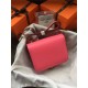 Hermes Mini Constance 18cm/24cm Epsom Bag Silver/Gold Metal Rose Red High