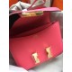 Hermes Mini Constance 18cm/24cm Epsom Bag Silver/Gold Metal Rose Red High