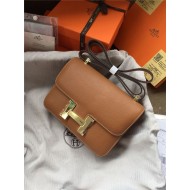 Hermes Mini Constance 18cm/24cm Epsom Bag Silver/Gold Metal Tan High