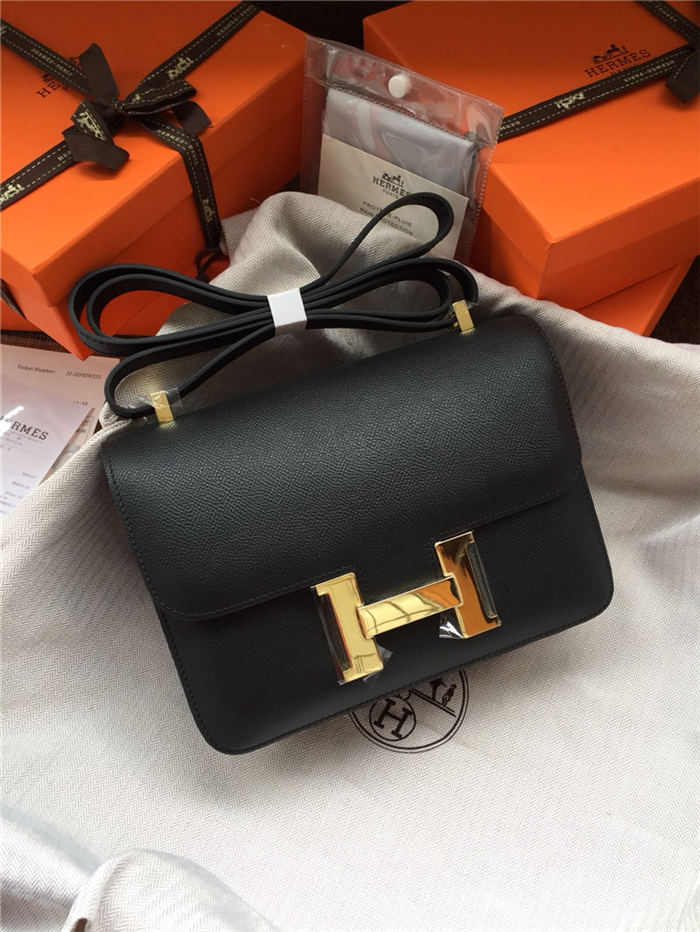 Hermes Mini Constance 18cm/24cm Epsom Bag Silver/Gold Metal Black High