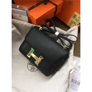 Hermes Mini Constance 18cm/24cm Epsom Bag Silver/Gold Metal Black High