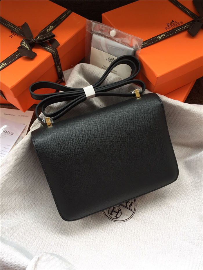 Hermes Mini Constance 18cm/24cm Epsom Bag Silver/Gold Metal Black High