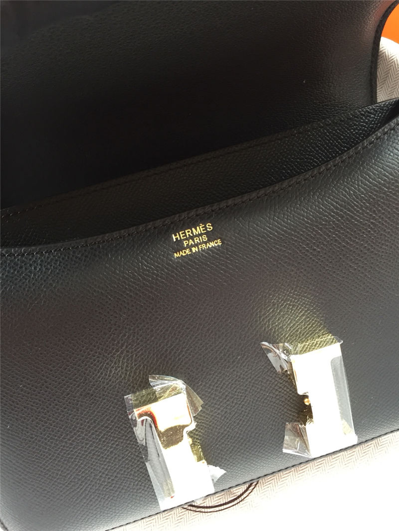 Hermes Mini Constance 18cm/24cm Epsom Bag Silver/Gold Metal Black High