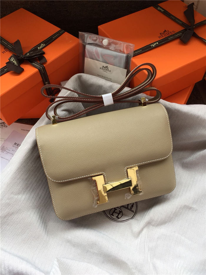 Hermes Mini Constance 18cm/24cm Epsom Bag Silver/Gold Metal Tourterelle High