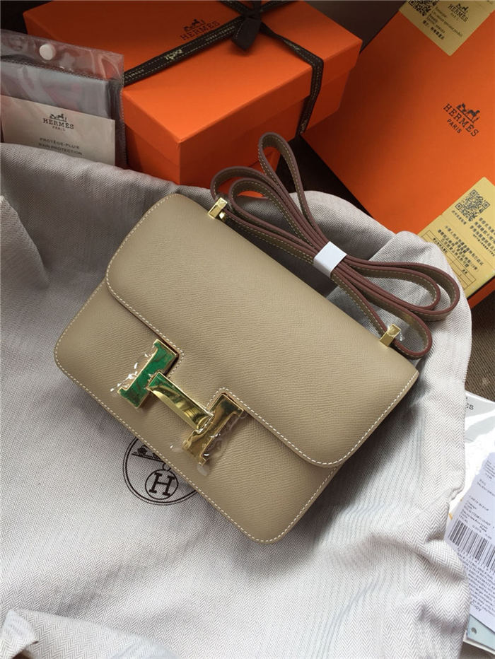 Hermes Mini Constance 18cm/24cm Epsom Bag Silver/Gold Metal Tourterelle High