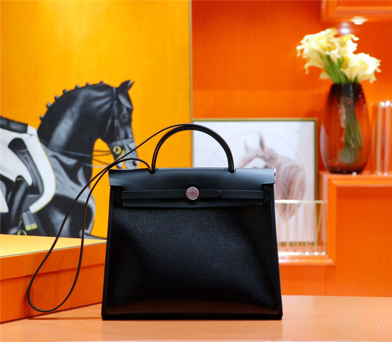 Hermes Herbag 31 bag Canvas and Leather Black High