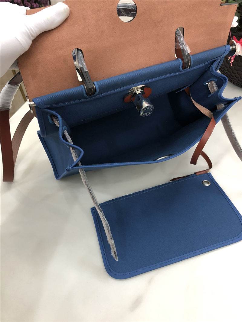 Hermes Herbag 31 bag Canvas and Leather Denim Blue High