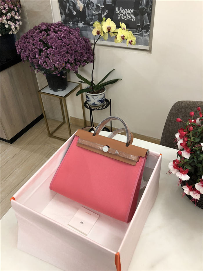 Hermes Herbag 31 bag Canvas and Leather Pink High