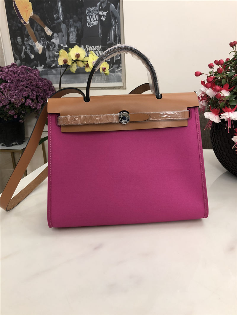 Hermes Herbag 31 bag Canvas and Leather Fuchsia High