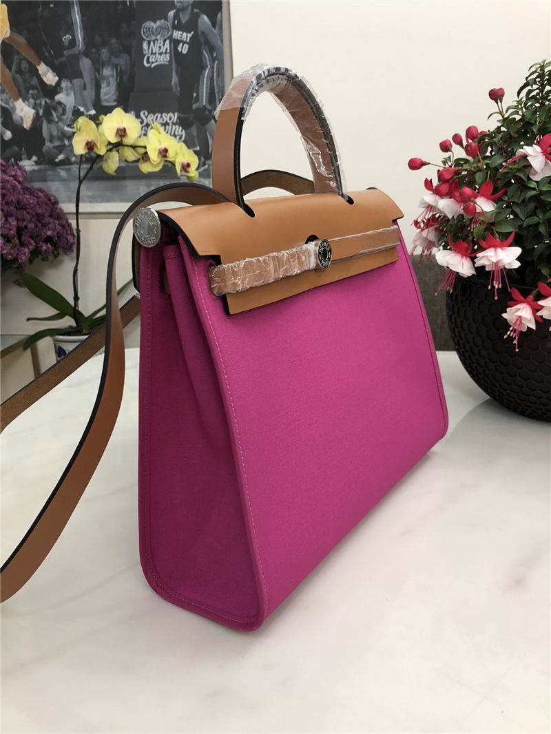 Hermes Herbag 31 bag Canvas and Leather Fuchsia High