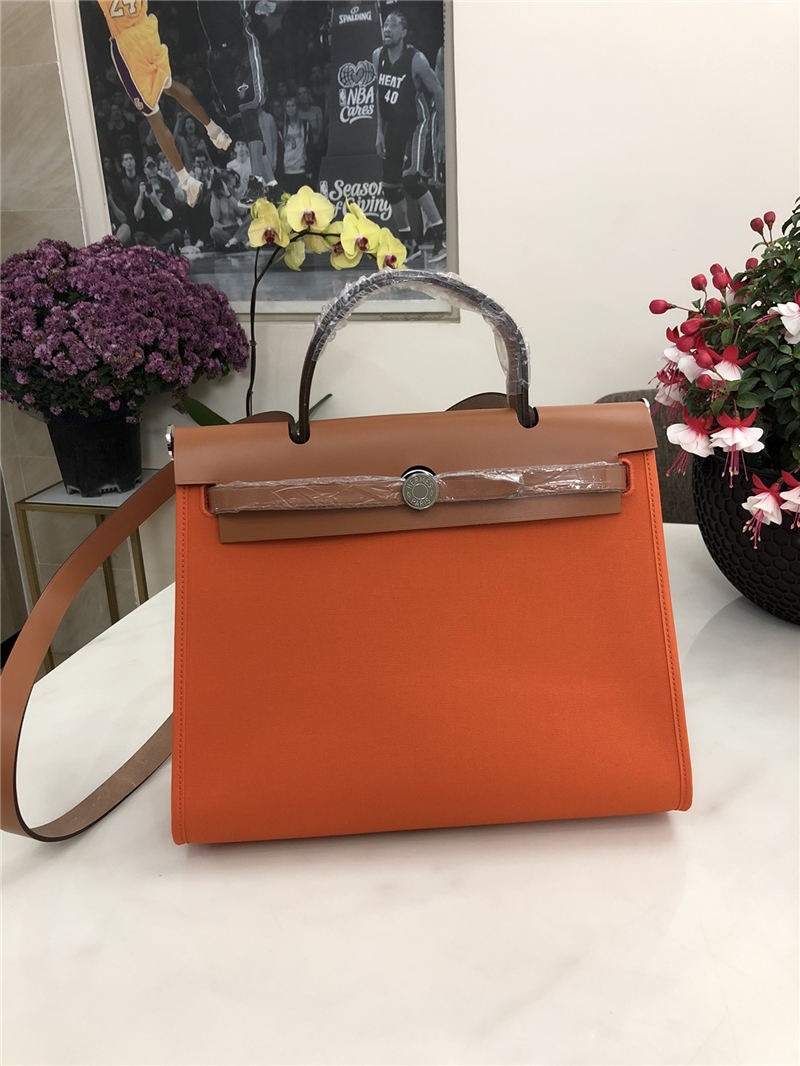 Hermes Herbag 31 bag Canvas and Leather Orange High