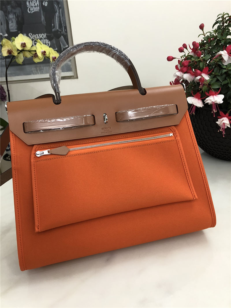 Hermes Herbag 31 bag Canvas and Leather Orange High