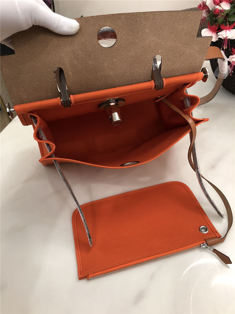 Hermes Herbag 31 bag Canvas and Leather Orange High