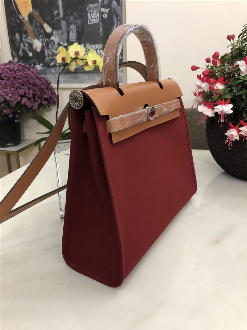 Hermes Herbag 31 bag Canvas and Leather Burgundy High