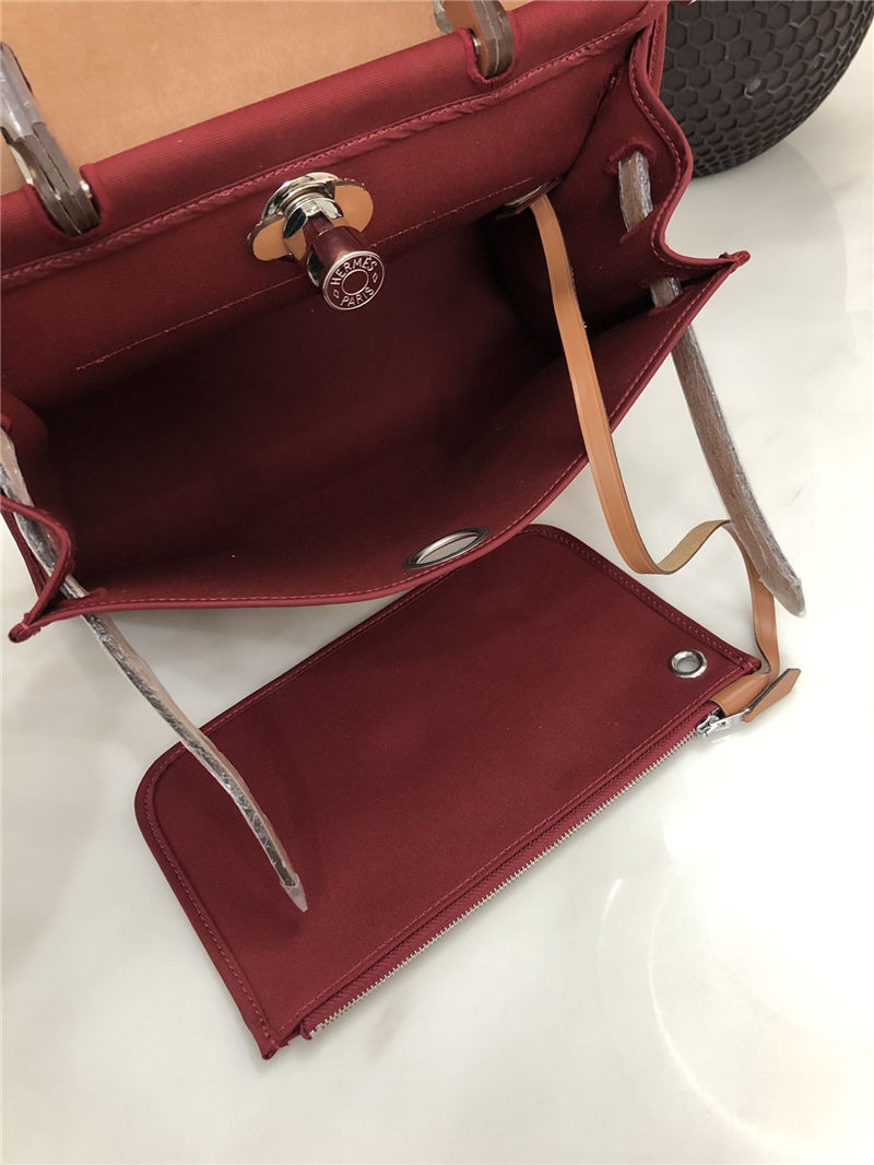 Hermes Herbag 31 bag Canvas and Leather Burgundy High