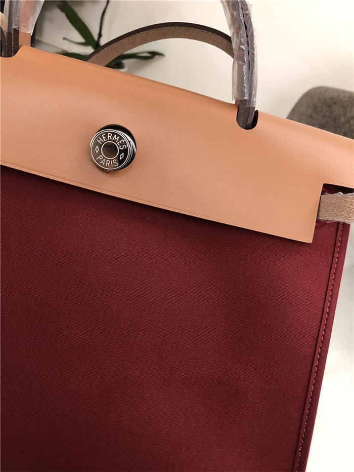 Hermes Herbag 31 bag Canvas and Leather Burgundy High