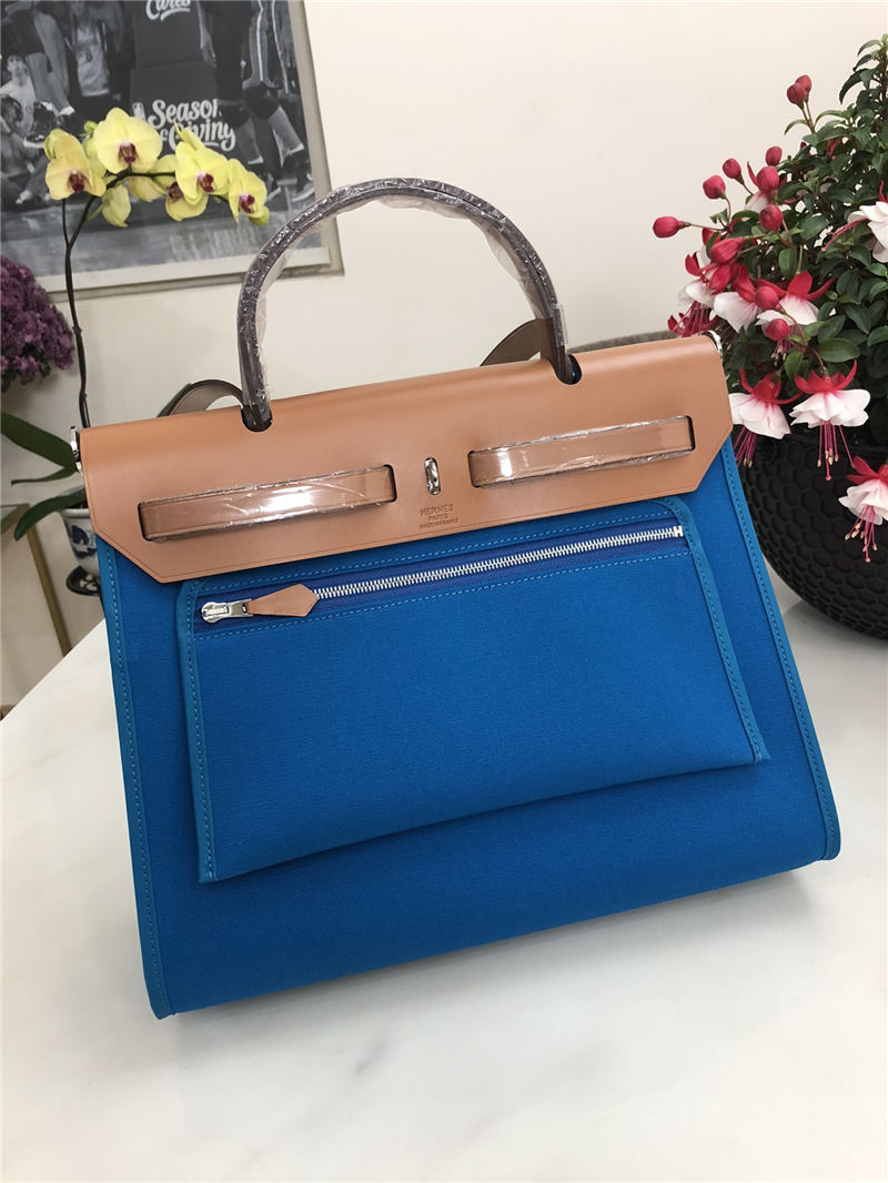 Hermes Herbag 31 bag Canvas and Leather Royal Blue High