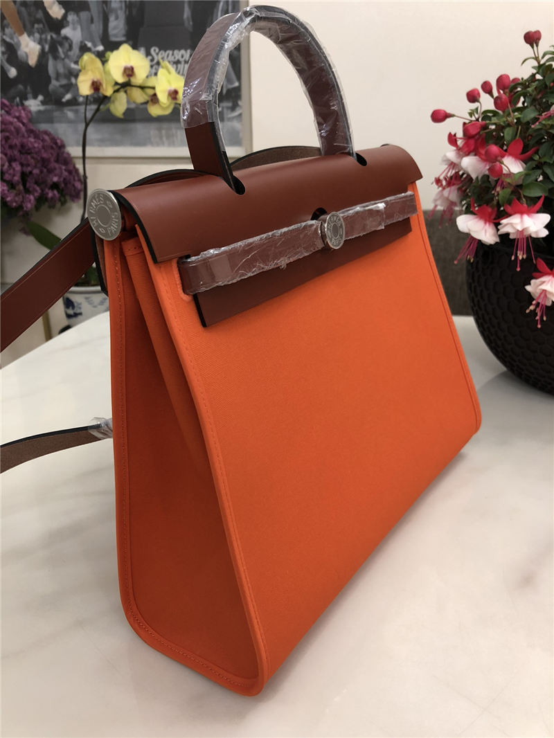 Hermes Herbag 31 bag Canvas and Leather Orange High