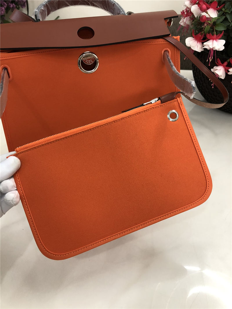 Hermes Herbag 31 bag Canvas and Leather Orange High