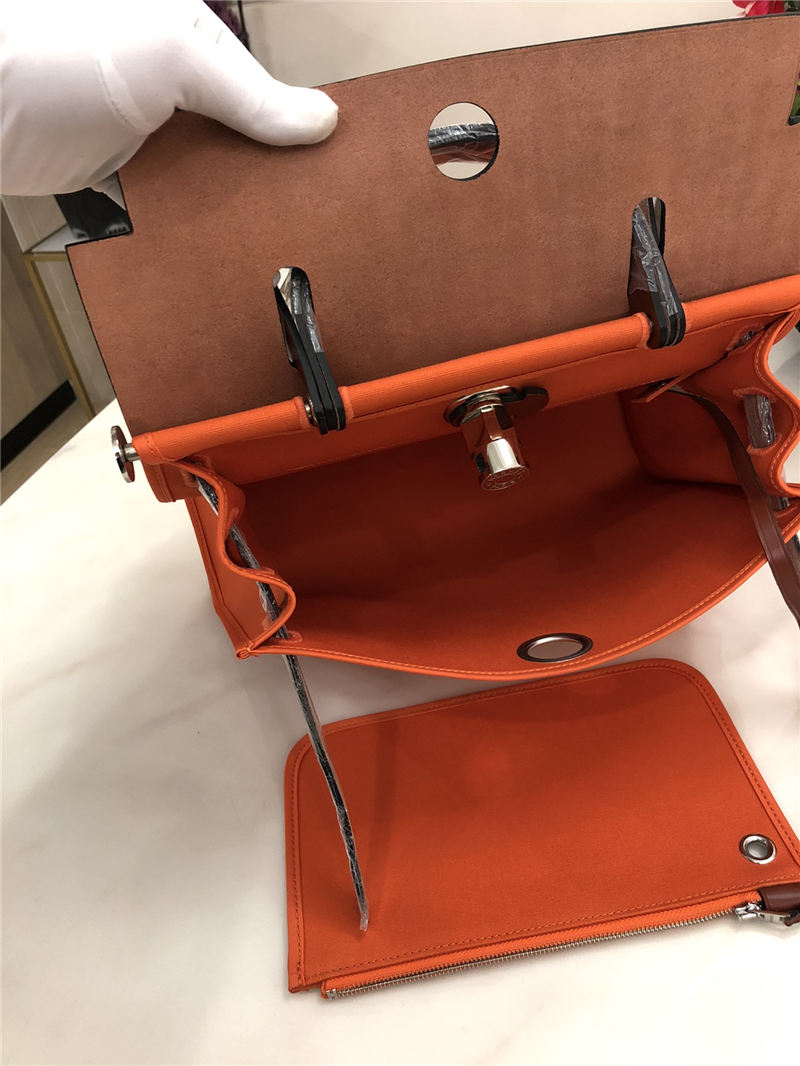 Hermes Herbag 31 bag Canvas and Leather Orange High