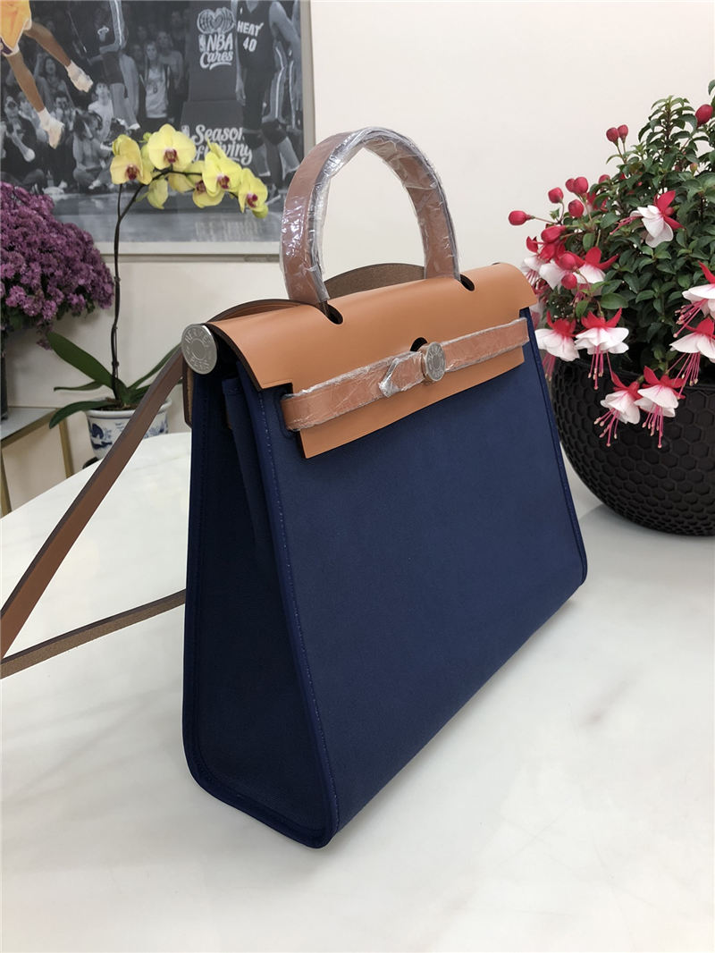 Hermes Herbag 31 bag Canvas and Leather Navy High