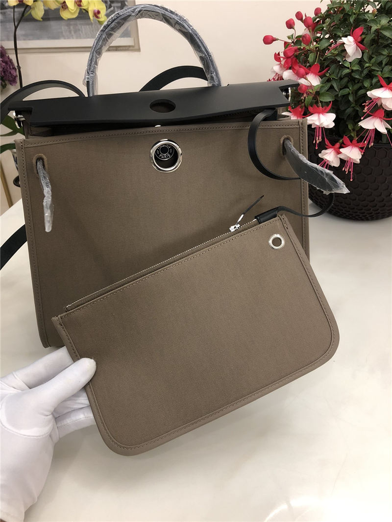 Hermes Herbag 31 bag Canvas and Leather Etoupe High