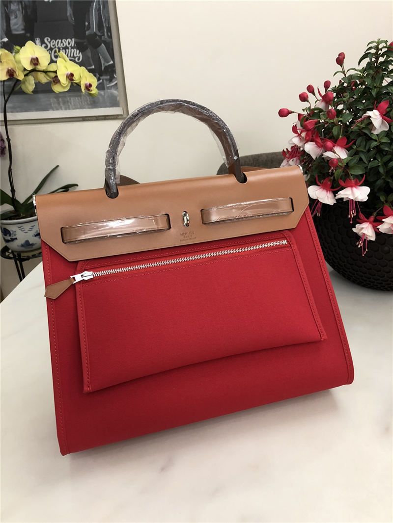 Hermes Herbag 31 bag Canvas and Leather Red High