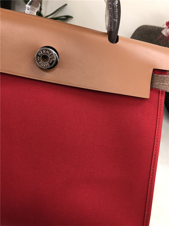 Hermes Herbag 31 bag Canvas and Leather Red High