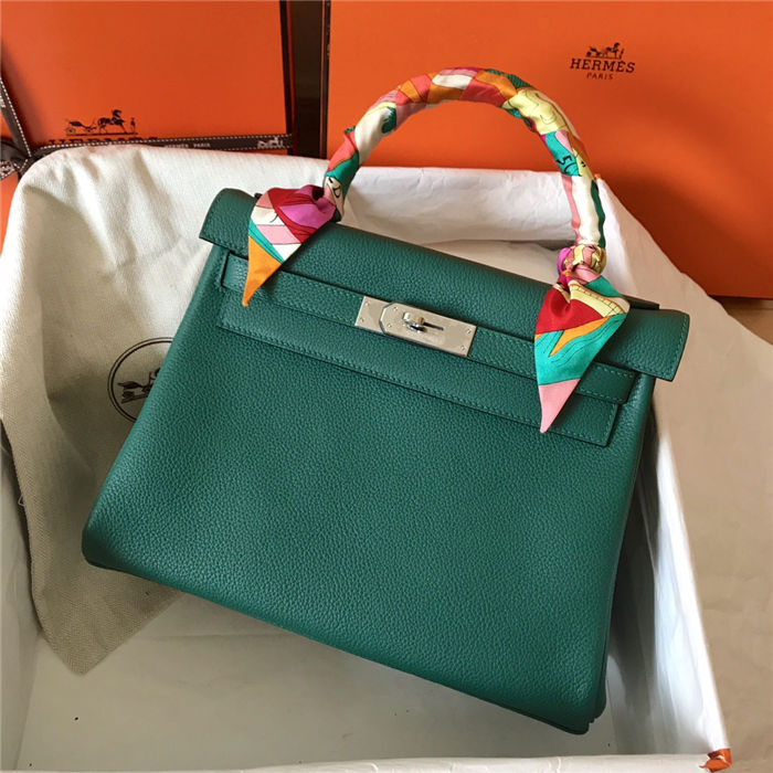 Hermes Kelly 25/28cm Retourne Bag Togo Leather In Malachite WAX High