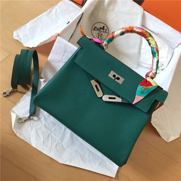 Hermes Kelly 25/28/32cm Retourne Bag Togo Leather In Malachite WAX High