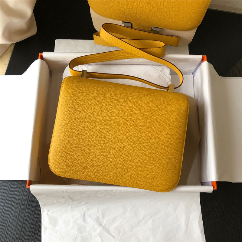 Hermes Mini Constance 18cm/24cm Epsom Bag Silver/Gold Metal Yellow High