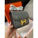 Hermes Mini Constance Crocodile Leather Bag Silver/Gold Metal High