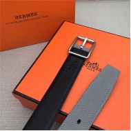 Hermes Code 32 reversible belt Togo Black/Grey with Silver Buckle High