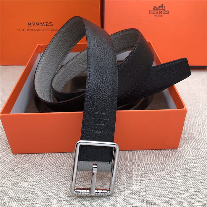 Hermes Code 32 reversible belt Togo Black/Grey with Silver Buckle High