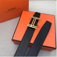 Hermes H au Carre belt buckle & Reversible leather strap 38 mm Epsom Black/Coffee High