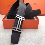 Hermes H au Carre belt buckle & Reversible leather strap 38 mm Epsom Black/Coffee High