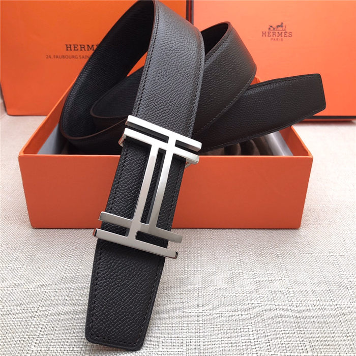 Hermes H au Carre belt buckle & Reversible leather strap 38 mm Epsom Black/Coffee High