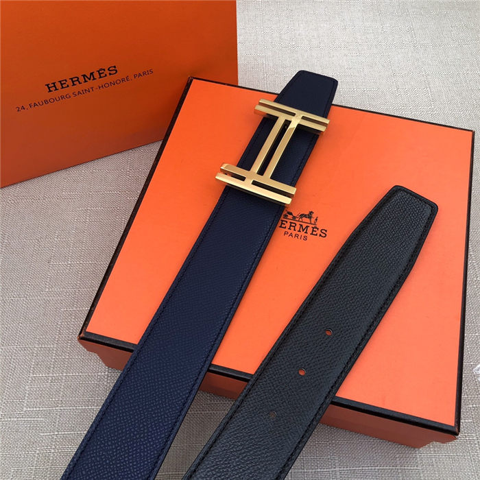 Hermes H au Carre belt buckle & Reversible leather strap 38 mm Epsom Black/Navy High