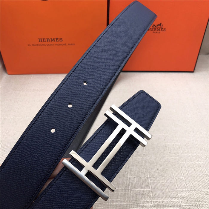 Hermes H au Carre belt buckle & Reversible leather strap 38 mm Epsom Black/Navy High