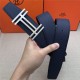 Hermes H au Carre belt buckle & Reversible leather strap 38 mm Epsom Black/Navy High