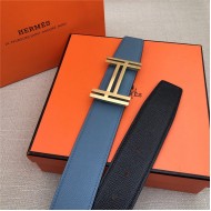 Hermes H au Carre belt buckle & Reversible leather strap 38 mm Epsom Black/Blue High