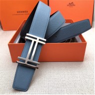 Hermes H au Carre belt buckle & Reversible leather strap 38 mm Epsom Black/Blue High